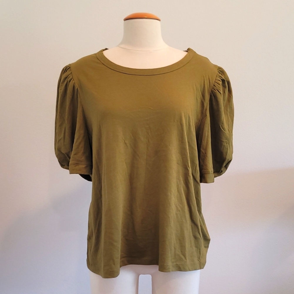 A New Day Statement Puff Sleeve Olive Colored Top